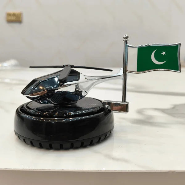 Car Dashboard Solar Air Freshener Helicopter & Flag with Refill Perfume