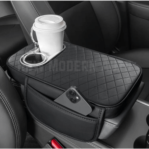 Universal Car Center Console Armrest Cushion with Cup Holder - Black