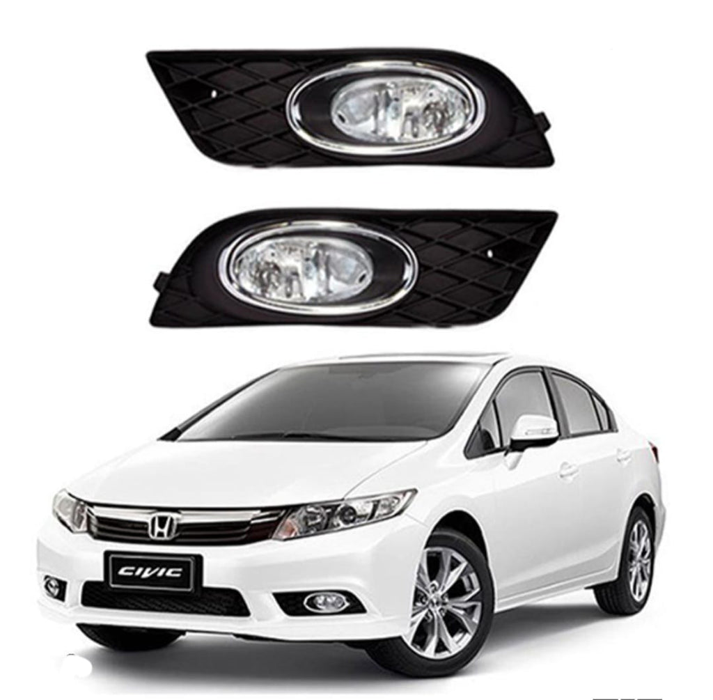 Honda Civic DLAA Fog Lamps Bumper Light with Chrome Trim Cover | Civic Fog Lights | Model 2013 - 2016