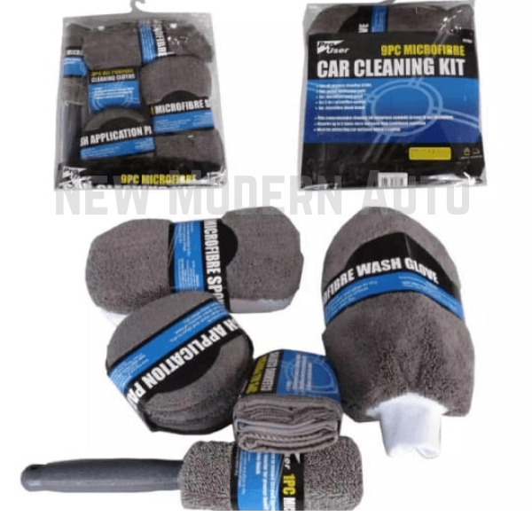 Microfibre 9 Piece Car Cleaning Kit Set