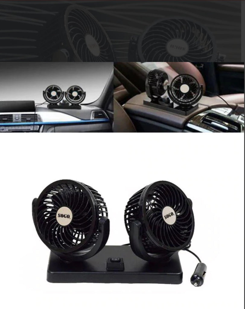 Dual Headed Rotatable Vehicle Fan - 12V | Large Size