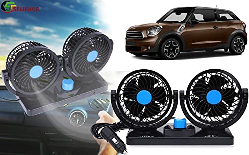 Dual Headed Rotatable Vehicle Fan - 12V | Large Size