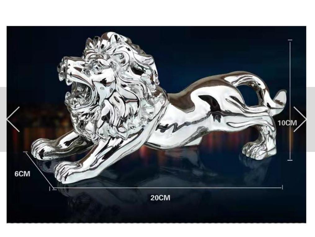 Lion Silver Sculpture Dashboard Decoration With Double Tape